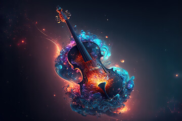 Wall Mural - Generative AI. Abstract picture music instrument. Modern cosmos particle-style picture of the music.