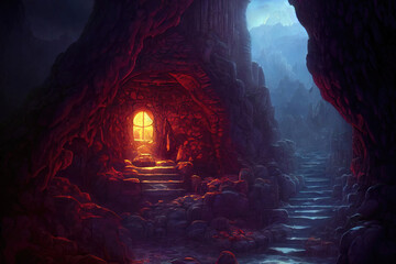 Wall Mural - fantasy scene, the treasure at the end of a dungeon. sketch art for artist creativity and inspiration. generative AI	