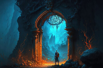 Wall Mural - fantasy scene, the treasure at the end of a dungeon. sketch art for artist creativity and inspiration. generative AI	