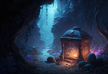 Wall Mural - fantasy scene, the treasure at the end of a dungeon. sketch art for artist creativity and inspiration. generative AI	
