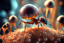 Ant Queen, Mushrooms, Ultra Up-close, Macro Photography, Insane Quality, Insane Detail, Larger Than Life, Epic, Heroic