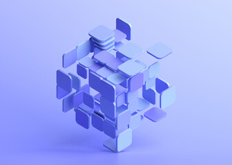 Wall Mural - Abstract 3d render, purple and blue geometric design