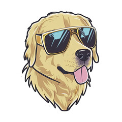 Wall Mural - Cartoon Golden retrieverwearing sunglasses isolated on transparent background, 