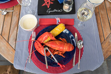 Overhead View Of Lobster And Corn On A Plate