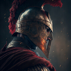 Wall Mural - spartan warrior in armor, side view, medieval knight in armor, generated by ai
