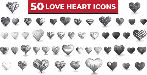 Wall Mural - set of 50 love heart icons