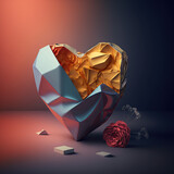 Fototapeta Kamienie - 3D Golden heart. Generative ai