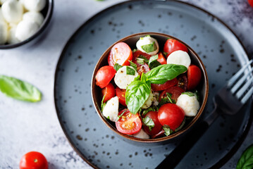 Tomato Basil mozzarella salad in a bowl