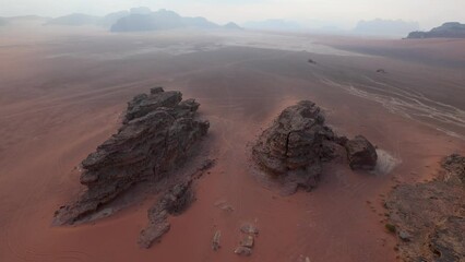 Wall Mural - Aerial view of rock formations within Wadi Rum reserve in southern Jordan