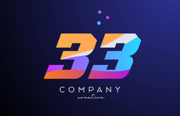 Wall Mural - colored number 33 logo icon with dots. Yellow blue pink template design for a company and busines