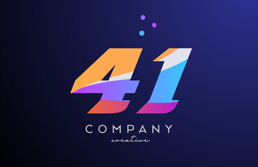 colored number 41 logo icon with dots. Yellow blue pink template design for a company and busines