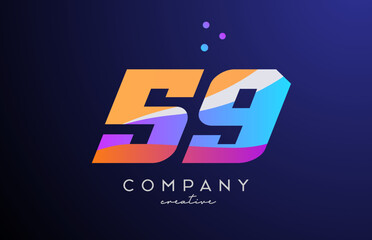 colored number 59 logo icon with dots. Yellow blue pink template design for a company and busines