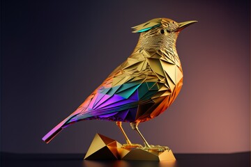 bird origami style all body in action neon gold color