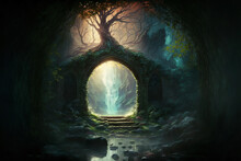 Fantasy Forest Gateway Or Portal Scene AI Generative	