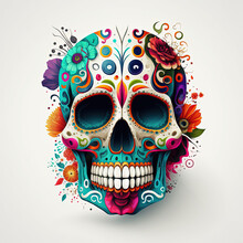 Calavera, Sugar Skull, Isolated, Day Of The Dead, Mexican Skull, Dia De Los Muertos, Skull, White Background, Background, Colorful, Floral, Floral Skull, Vector, Tattoo, Illustration, Halloween, Art, 