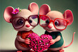valentines day, love, romance, cute mice valentines day, love and friendship, red heart, animal, friends,generative ai