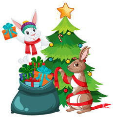 Wall Mural - Christmas tree with cute rabbit