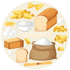 Wall Mural - Variety of carbohydrates foods