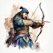 watercolor of Genghis Khan