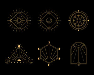 Wall Mural - set of moon and sun line art. minimal boho linear symbols. celestial mystic element. vector line art