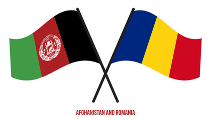 Afghanistan and Romania Flags Crossed And Waving Flat Style. Official Proportion. Correct Colors.