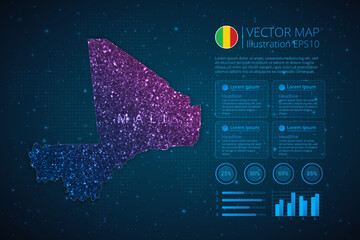 Mali map infographics template for diagram, graph, presentation and chart with abstract geometric mesh polygonal light concept on blue background. Vector Illustration EPS10.