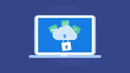 Wall Mural - animation concept of secure cloud storage, personal and professional data protection with cloud comp