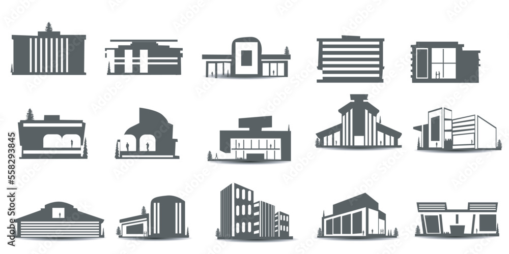 vector set of City silhouette in flat style. Modern urban landscape ...
