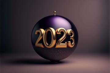 2023 on purple sphere with copy space, generative art 