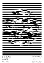 Geometrical Poster Design With Optical Illusion Effect.  Minimal Psychedelic Cover Page Collection. Monochrome Wave Lines Background. Fluid Stripes Art. Swiss Design. Vector Illustration For Placard.