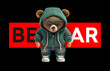 The bear stands dressed in a green sweater with a hood, jeans, sneakers and sunglasses on his face. Vector illustration