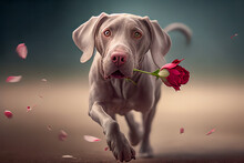 Rennender Hund Mit Rose Zum Valentinstag