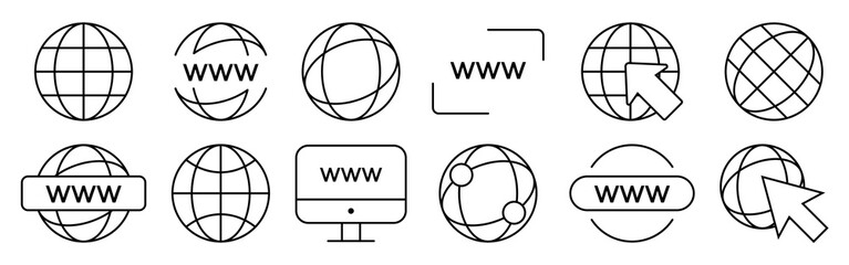 Aufkleber - Set of globe internet logo, www icons collection in black
