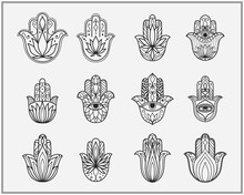 Hamsa Symbol Hand Fatima For Protection From The Evil Eye. Graphic Symbol Set For Logo Or Pendant Jewelry
