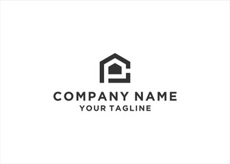 letter CP P C Line Home Real Estate Logo design vector