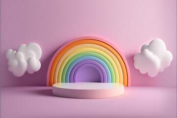 Wall Mural - Rainbow podium for product presentation or mockup. generative ai