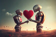 Leinwandbild Motiv Romantic robot couple holding red heart for Valentine's Day (Generative AI)