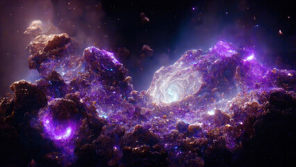 glowing space nebula in galaxy universe as wallpaper background illustration (generative ai)