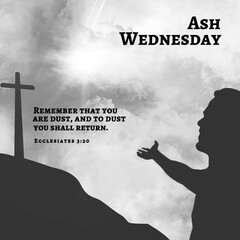 Canvas Print - Ash wednesday, remember that you are dust, and to dust you shall return, man praying to cross