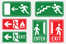 emergency exit signs on background