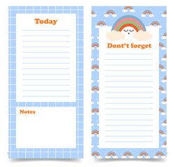 Fototapete - Two daily planners pages template.Tasks for today and organization list of cases, purchases, etc. Vertical journal on abstract rainbow pattern background. Y2k style. Vector illustration