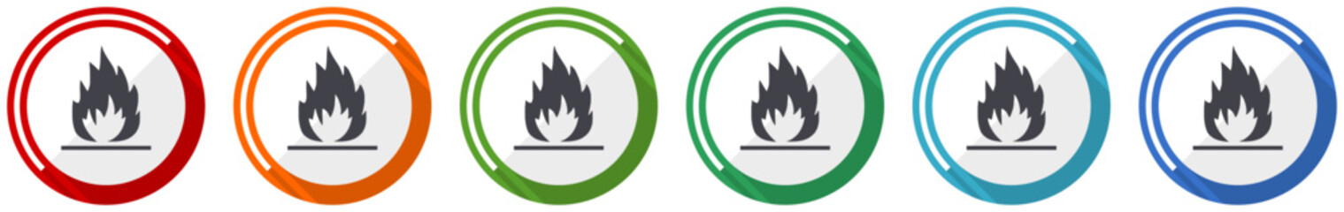 Poster - Flame icon set, flat design vector illustration in 6 colors options for webdesign and mobile applications