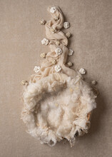 Newborn Photography Digital Background.  Cream Bowl With Floral Drape