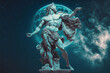 4K resolution or higher, a greek god dancing in the sky, full moon. Generative AI Technology