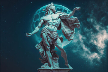 Wall Mural - 4K resolution or higher, a greek god dancing in the sky, full moon. Generative AI Technology