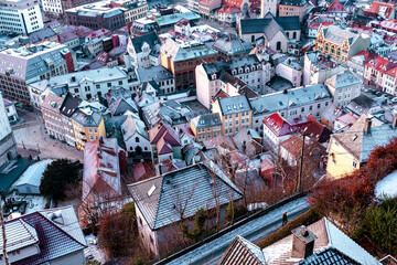 Wall Mural - Bergen view from path to Mount Floyen at winter time.  Bergen, Norway, UNESCO World Heritage Site.