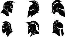 Helmet Icons Set. Vector Helmet Designs And Transparent Background. Black Silhouette Stock Illustration.