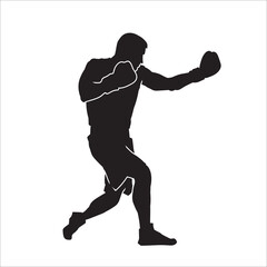 Wall Mural - Silhouette of male boxing player in isolate on a white background. Vector illustration.