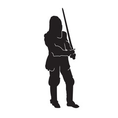 Wall Mural - Silhouette of male medieval warrior with a weapon in hand. Isolate on a white background. Vector illustration