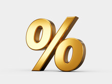 Gold Percentage Or Business Tax Percent Sign Symbol On White Background With Discount Rate Concept. 3D Illustration